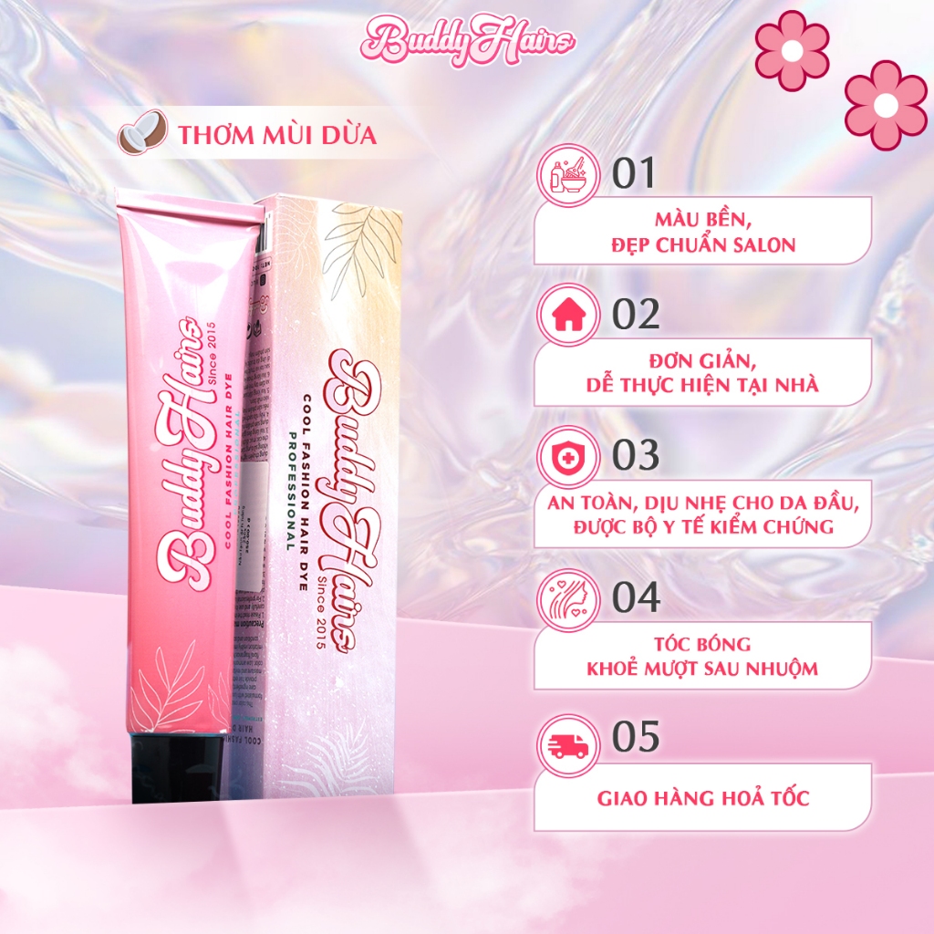 Thuốc nhuộm tóc Nâu lạnh ánh khói không cần dùng Thuốc tẩy tóc của Buddyhairs tặng kèm găng tay, mũ trùm , trợ nhuộm
