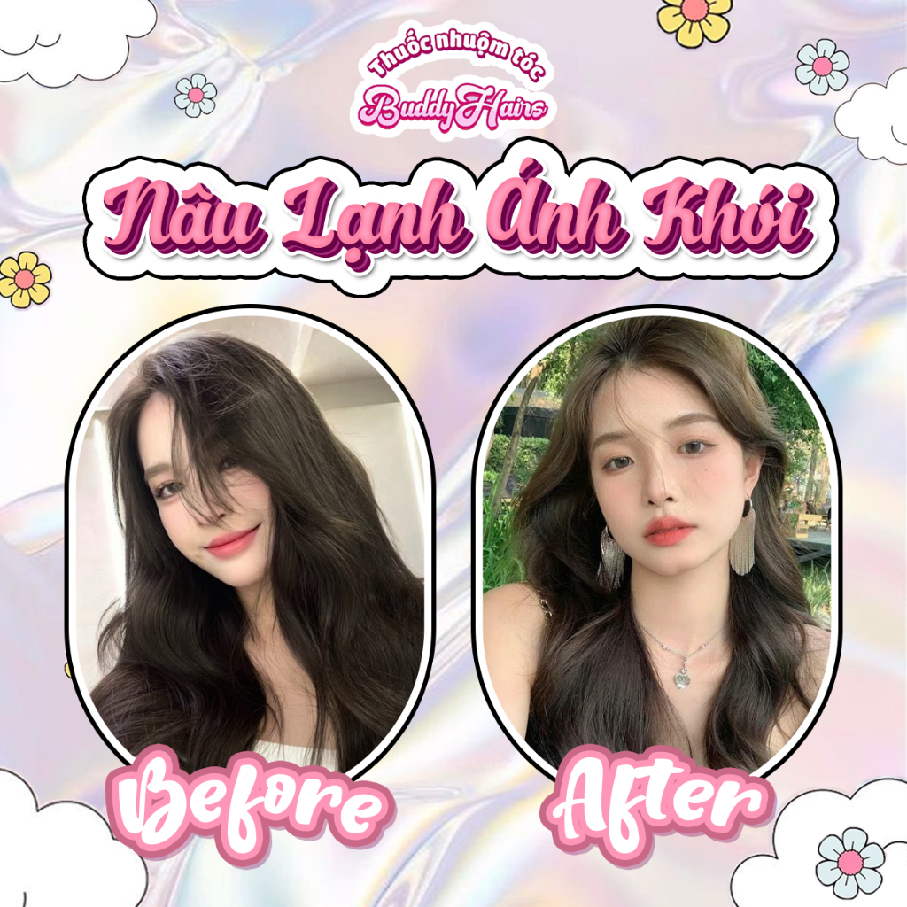 Thuốc nhuộm tóc Nâu lạnh ánh khói không cần dùng Thuốc tẩy tóc của Buddyhairs tặng kèm găng tay, mũ trùm , trợ nhuộm