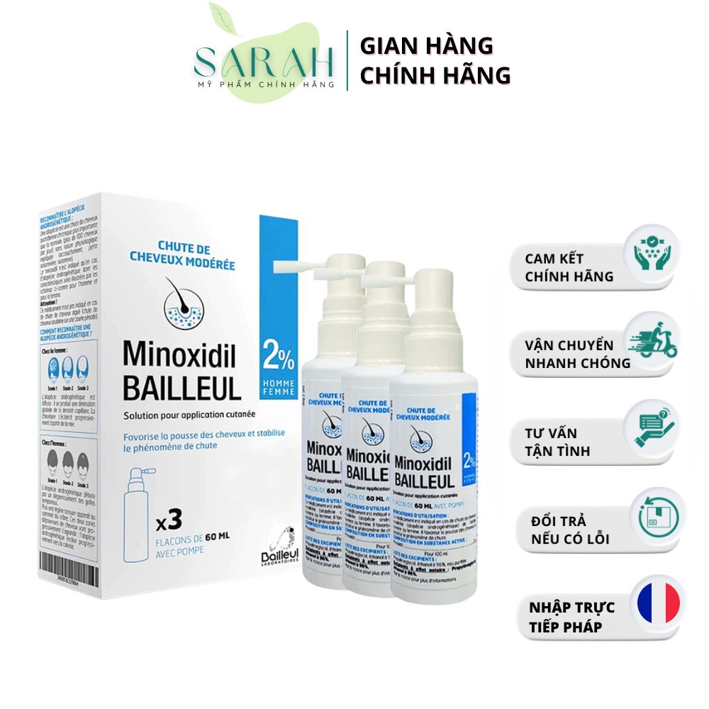 Thuốc Xịt Mọc Tóc Pháp Minoxidil Bailleul 2% Và 5% – NHẬP TRỰC TIẾP PHÁP – Dùng Cho Cả Nữ Và Nam