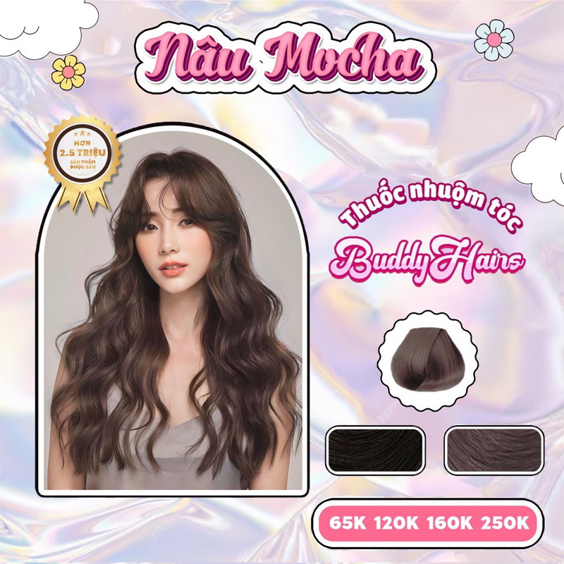 Thuốc nhuộm tóc màu NÂU MOCHA – NÂU TRÀ ĐEN thuốc nhuộm tóc không cần tẩy, kem nhuộm tóc tại nhà Buddyhairs tặng kèm dụn