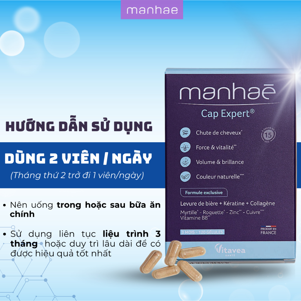 Viên uống kích mọc tóc Manhae Cap Expert chống rụng tóc giúp phục hồi và chăm sóc tóc chắc khỏe