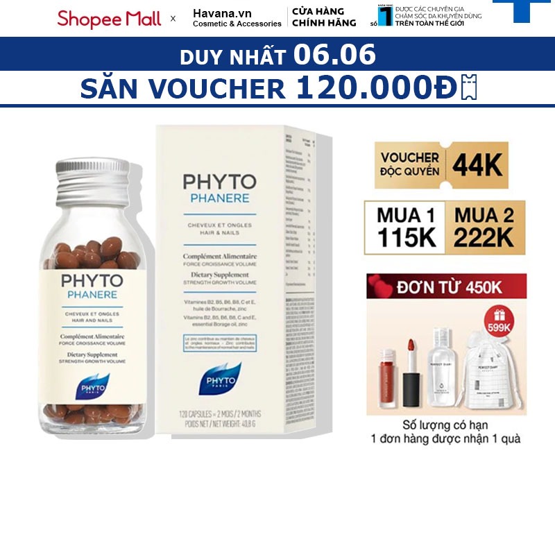 Viên uống PHYTO Phanere hỗ trợ mọc tóc, dưỡng móng – hộp 120v