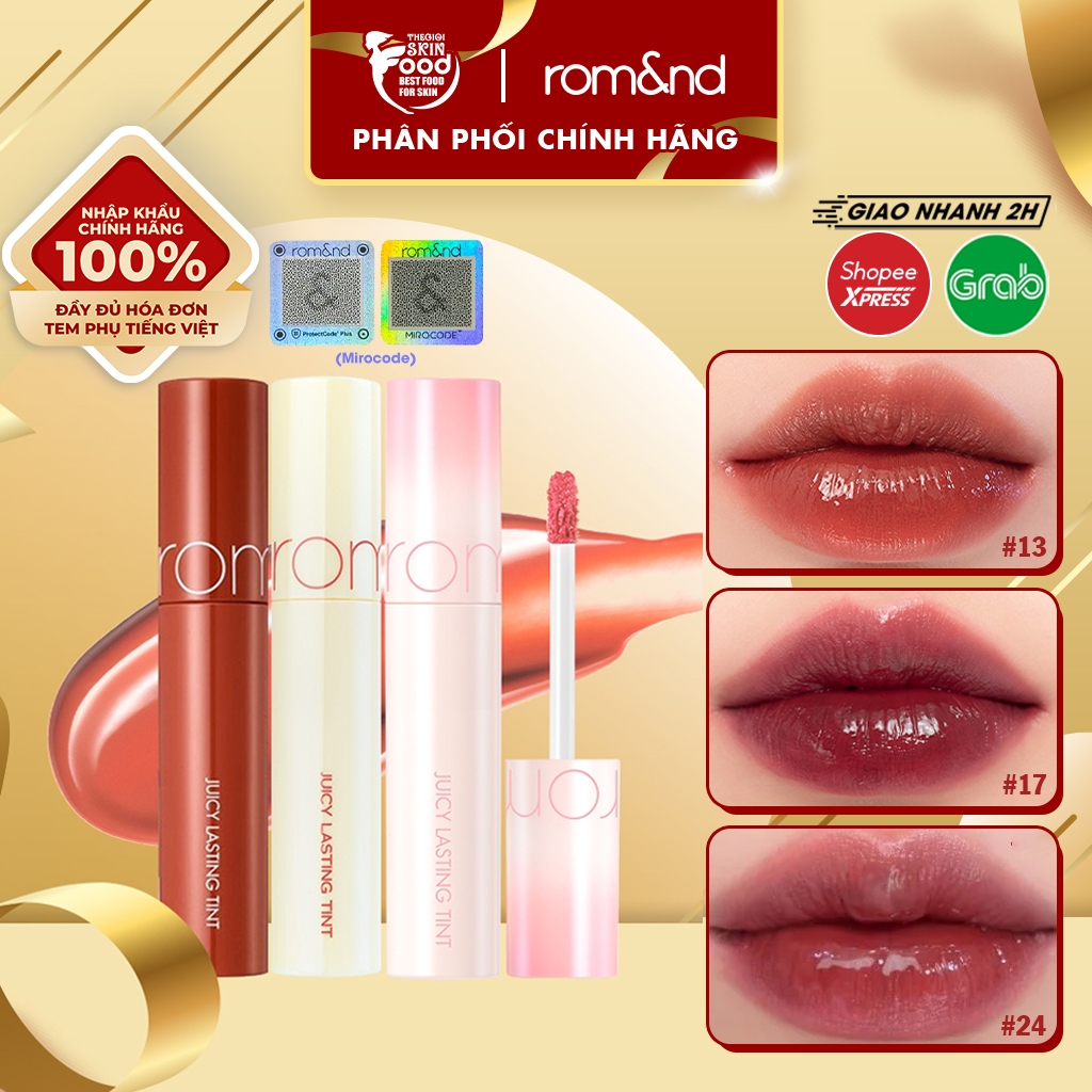 [NEW BARE] [31-33] Son Tint Bóng, Siêu Lì, Căng Mọng Hàn Quốc Romand Juicy Lasting Tint 5.5g (12 đỏ cherry, 13 nâu gạch)