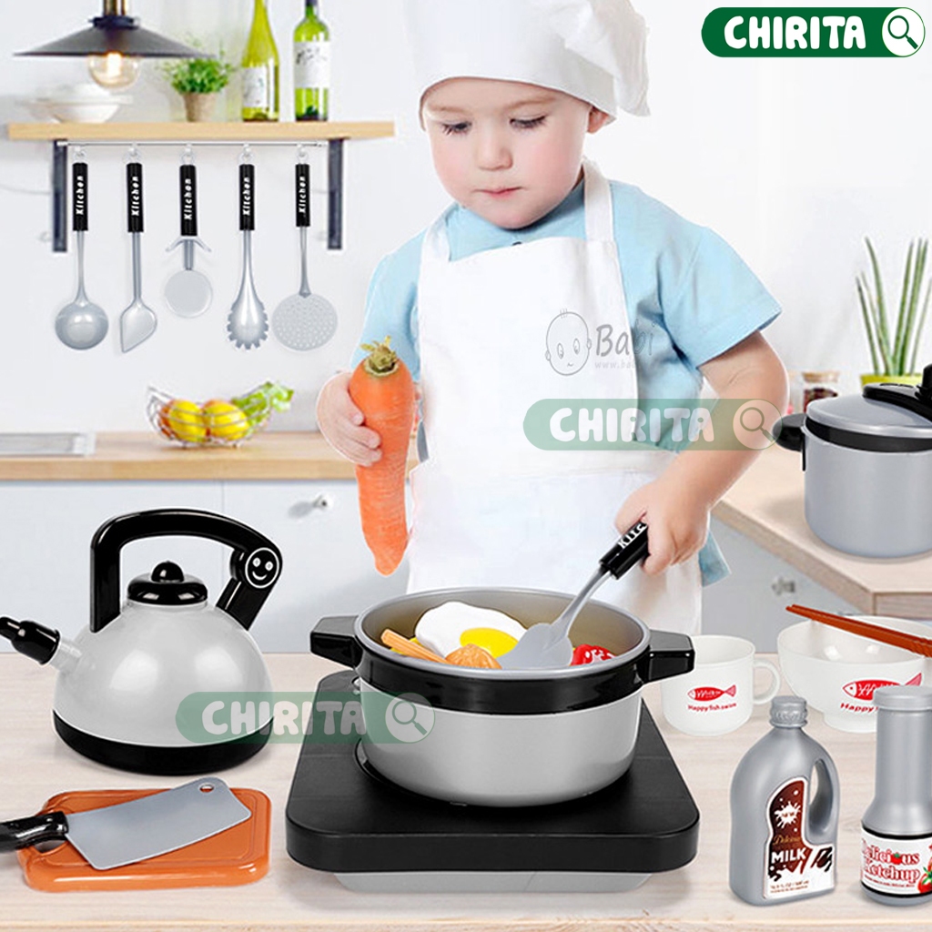 Bộ Đồ Chơi Nấu Ăn Mini Cho Bé 36 Chi Tiết Nồi, Chảo ,Bếp Có Âm Thanh,.. – Đồ Chơi Nấu Ăn Cho Bé Gái Nhôm 10 Món Chirita