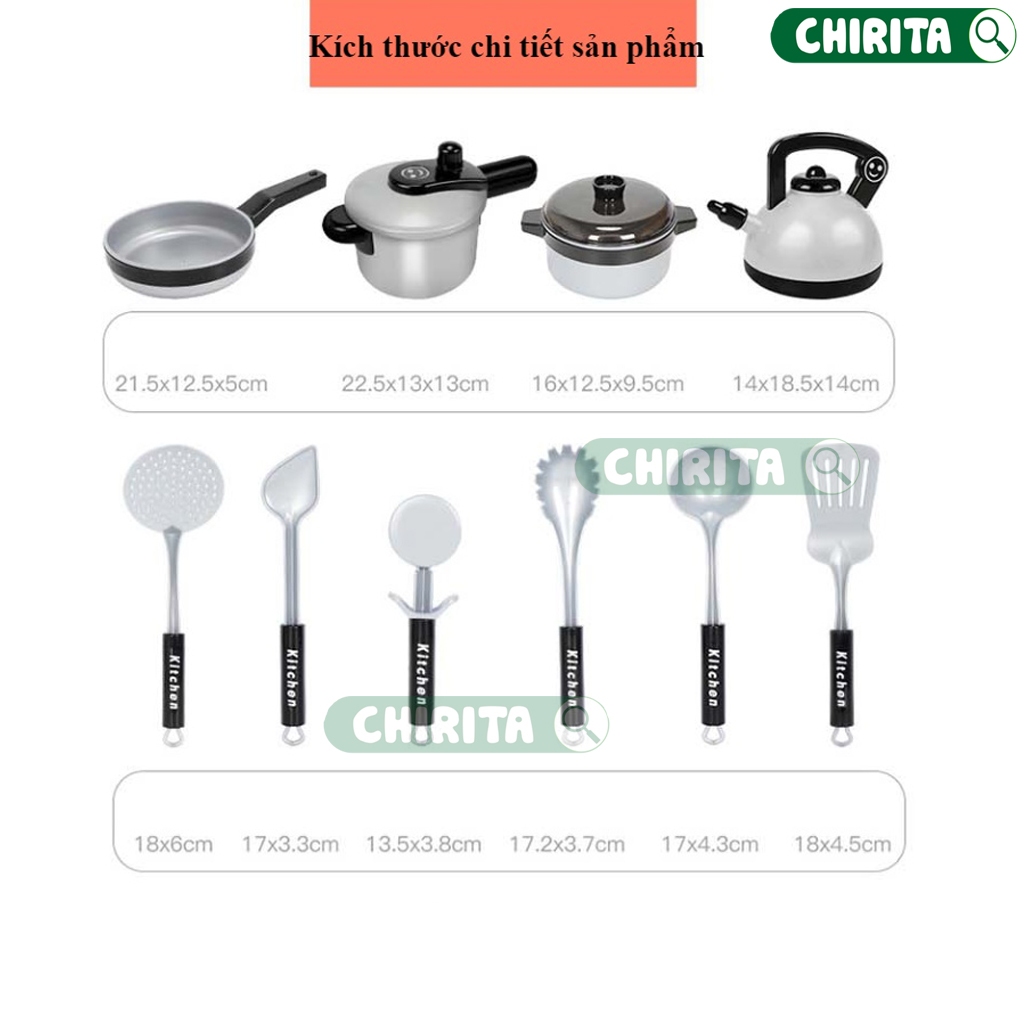 Bộ Đồ Chơi Nấu Ăn Mini Cho Bé 36 Chi Tiết Nồi, Chảo ,Bếp Có Âm Thanh,.. – Đồ Chơi Nấu Ăn Cho Bé Gái Nhôm 10 Món Chirita