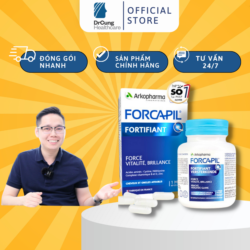 Bác Sĩ Cung Viên Uống Giảm Rụng Tóc FORCAPIL FORTIFIANT Arkopharma – Giúp Mọc Tóc, Rụng Tóc Sau Sinh, Kẽm (60V)