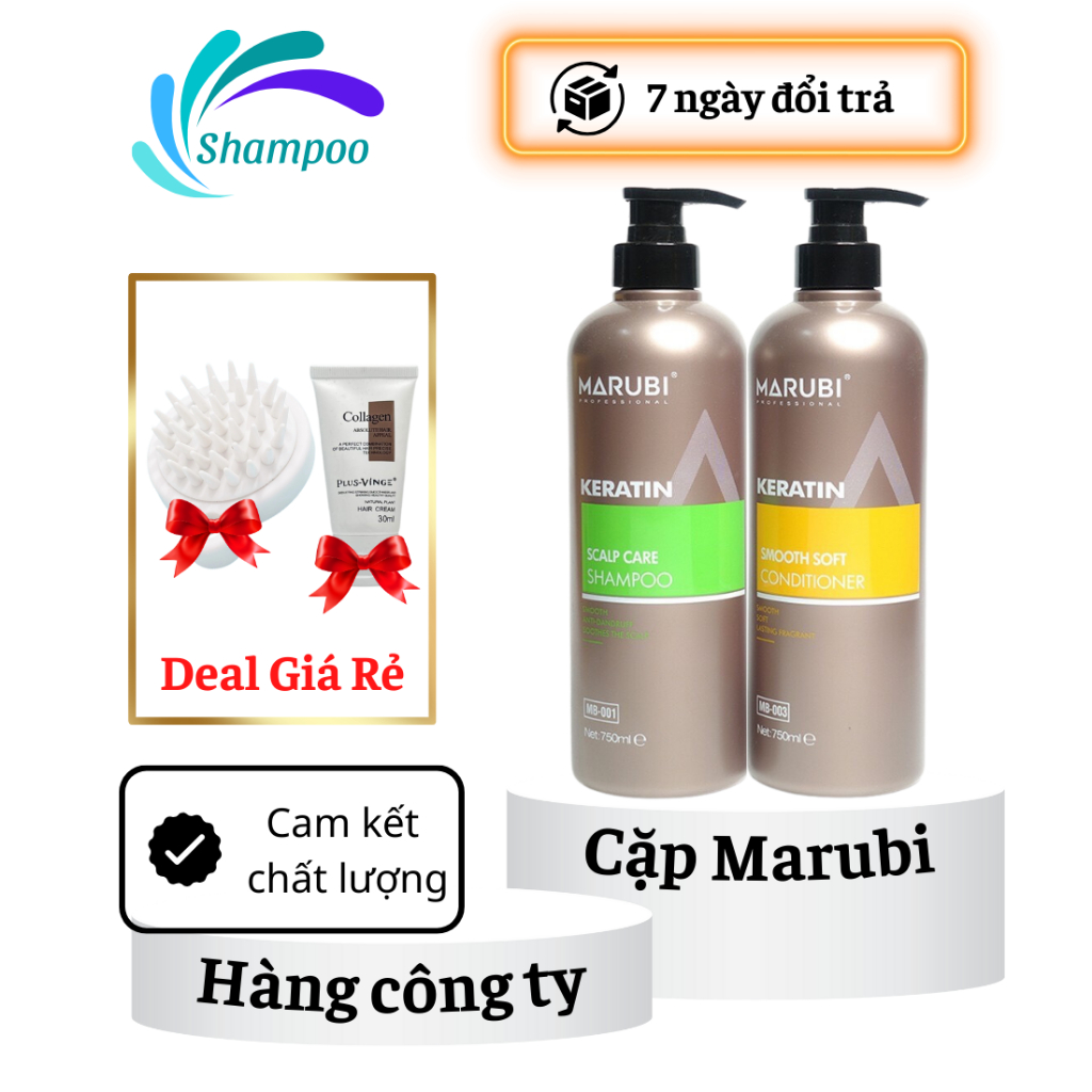 Dầu gội đầu KERATIN MARUBI 750ml cặp dầu gội xả phục hồi hư tổn giảm rụng tóc chính hãng