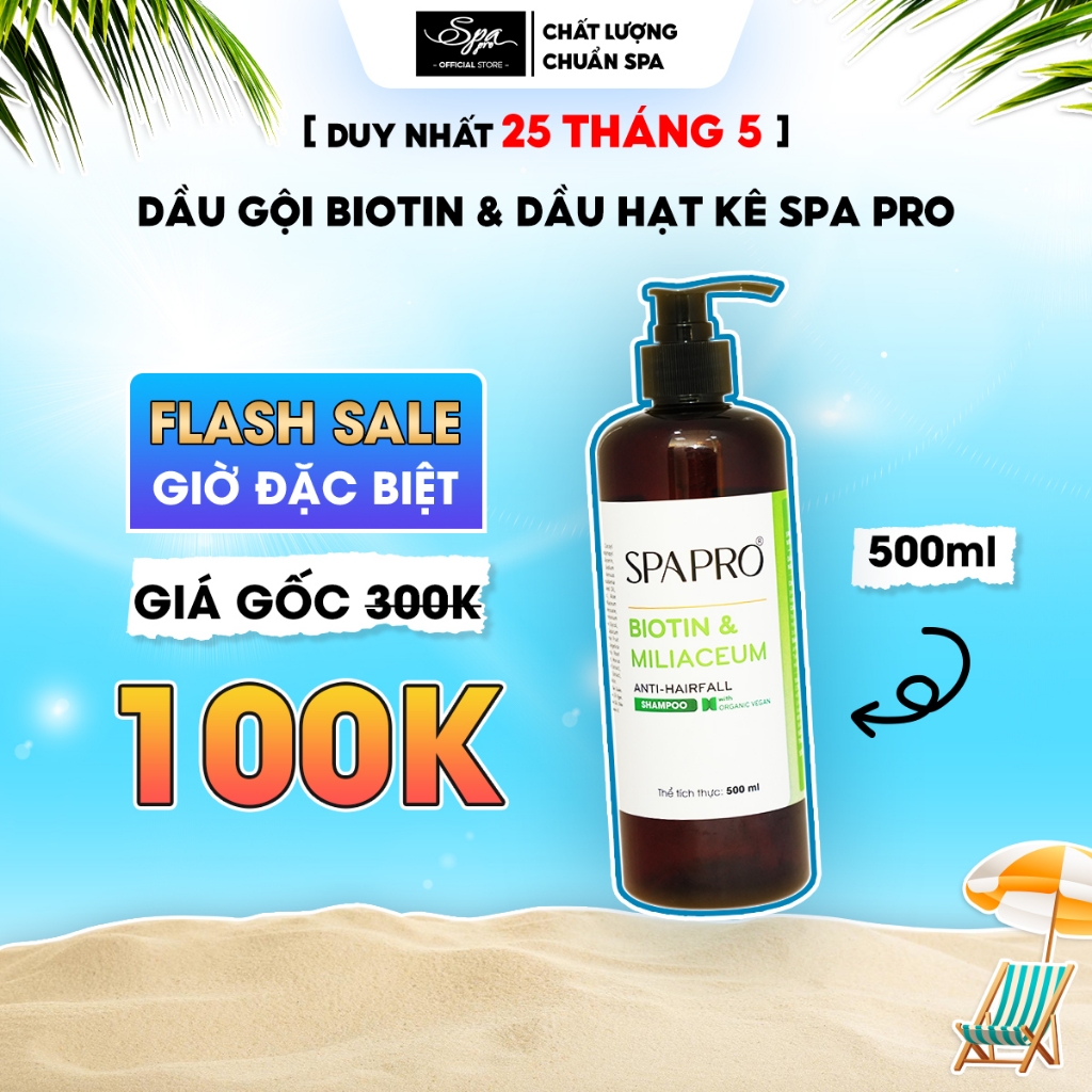 Dầu gội hỗ trợ giảm rụng Chiết xuất Dầu Hạt Kê và Biotin Spa Pro thành phần thiên nhiên