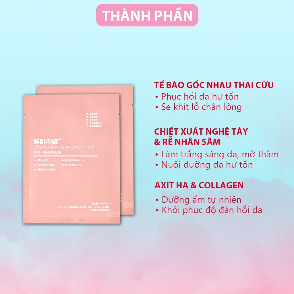 Hộp 50 miếng mặt nạ nhau thai cừu dưỡng trắng tế bào gốc Nhật Bản Rwine Beauty dưỡng da, cung cấp độ ẩm Date 2026