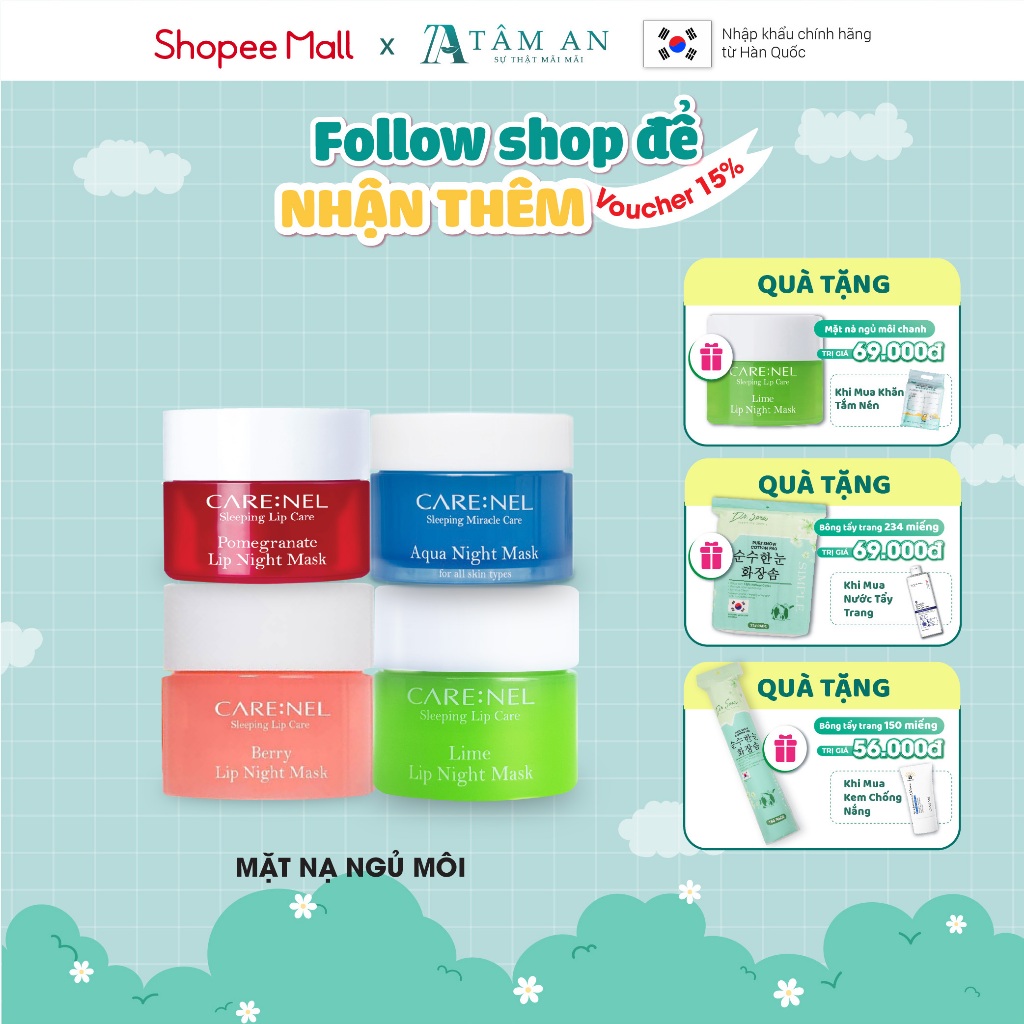 Mặt nạ ngủ môi tẩy tế bào chết môi dưỡng môi CARE:NEL LIP NIGHT MASK 5g, 23g