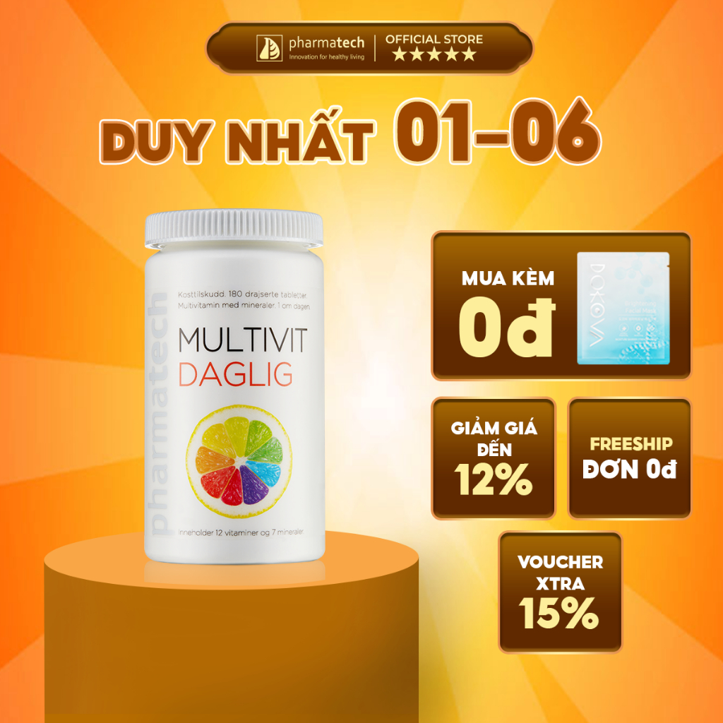 Viên uống bổ sung vitamin bảo vệ sức khỏe MULTIVIT DAGLIG Lọ 180 Viên
