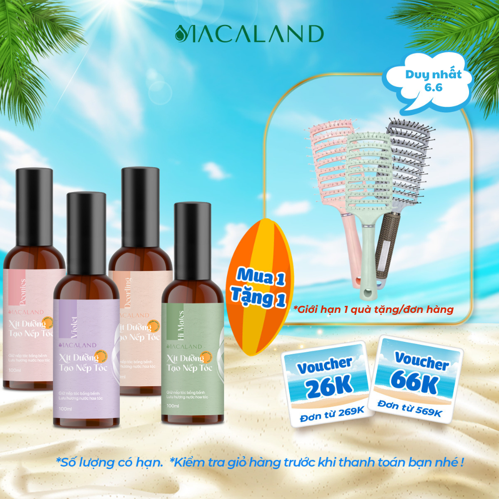 [TẶNG KẸP HOA SỨ] Xịt giữ nếp tạo kiểu dưỡng tóc 3in1 MACALAND 100ml lưu hương nước hoa, không khô cứng tóc