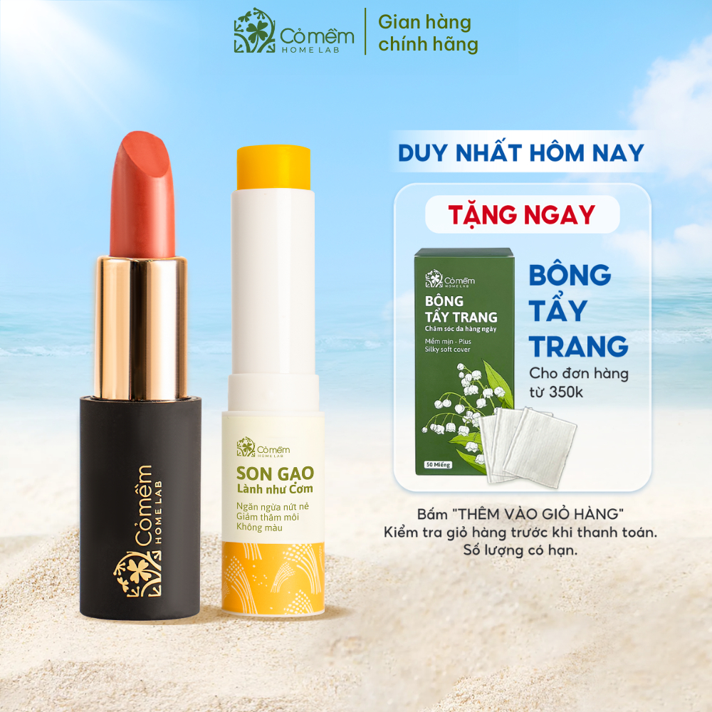 Combo Môi Hồng Cỏ Mềm Son Lụa Không Chì, Son Dưỡng Môi Cỏ Mềm 20g