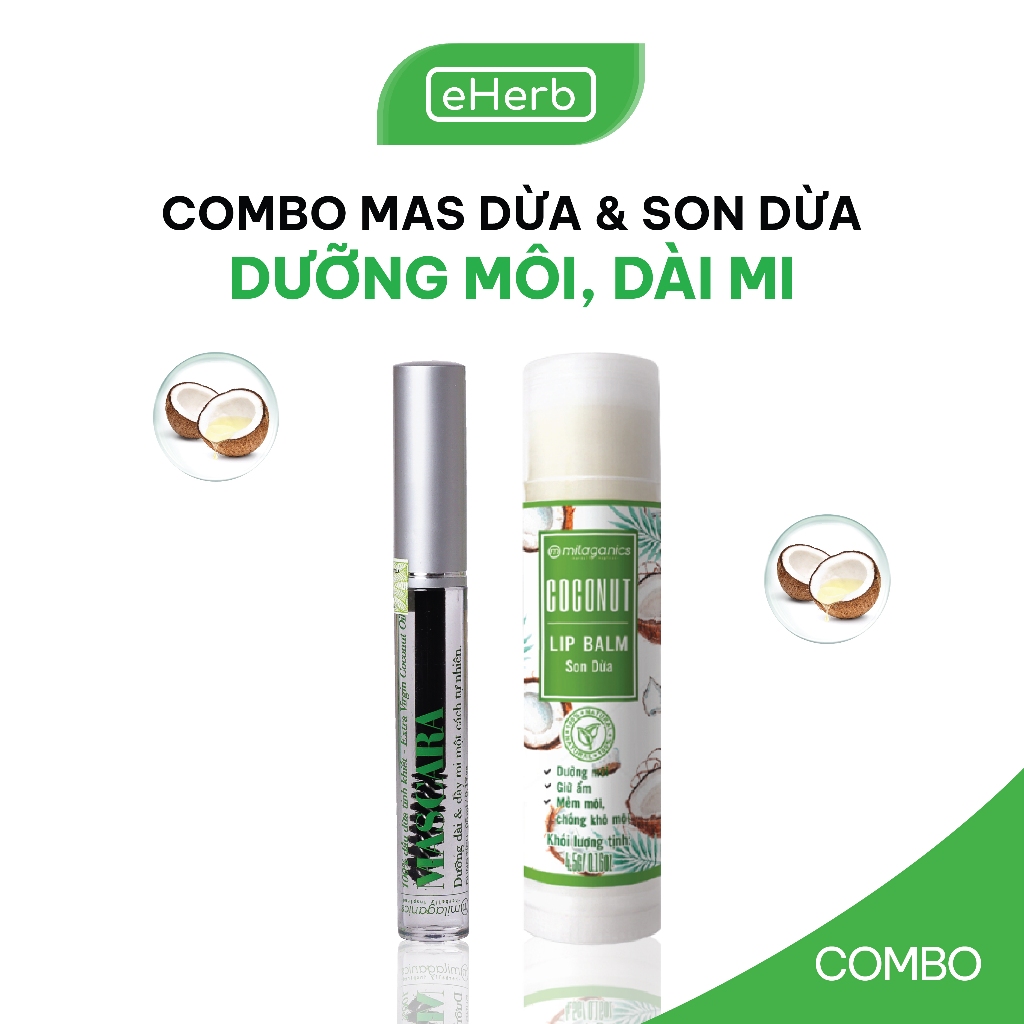 Combo Mascara Dưỡng Dài Mi & Son Dưỡng Môi Từ Dầu Dừa Nguyên Chất MILAGANICS (10ml/ Combo)
