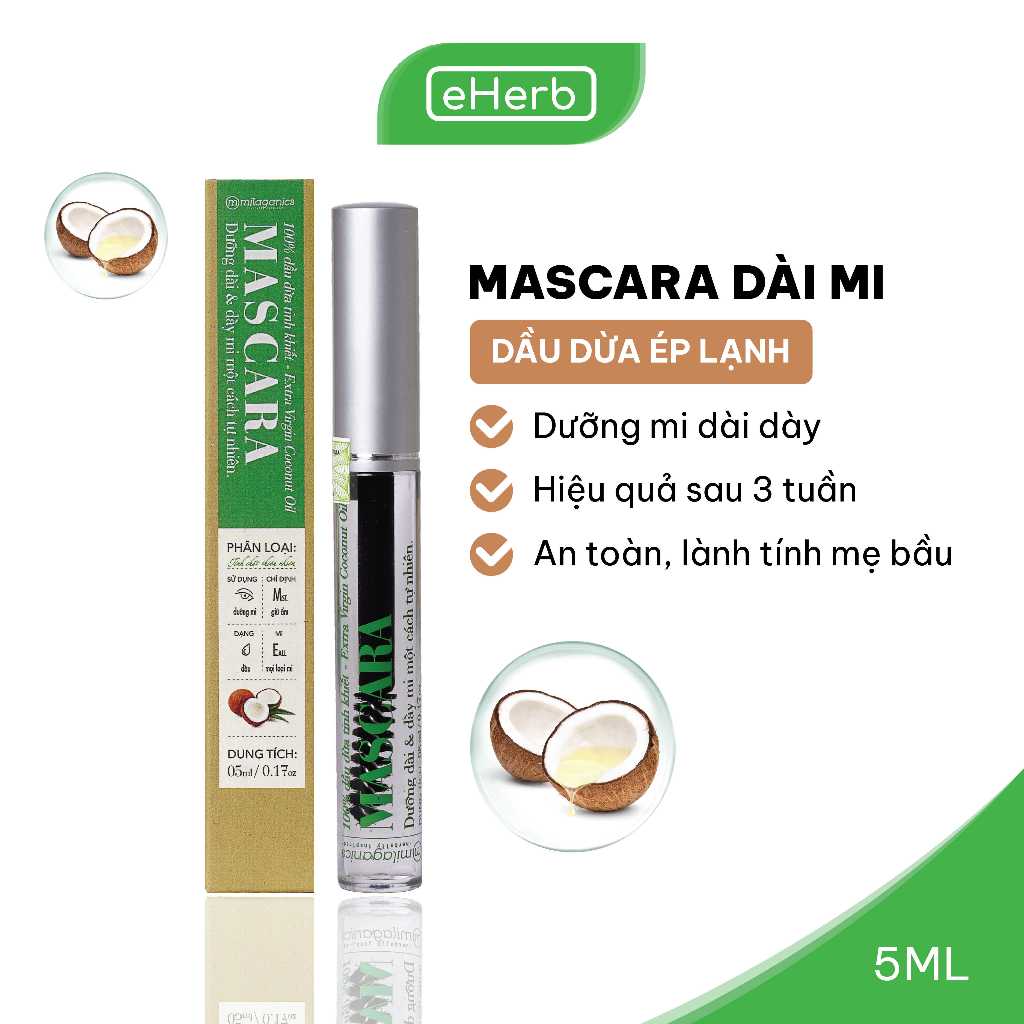 Combo Mascara Dưỡng Dài Mi & Son Dưỡng Môi Từ Dầu Dừa Nguyên Chất MILAGANICS (10ml/ Combo)