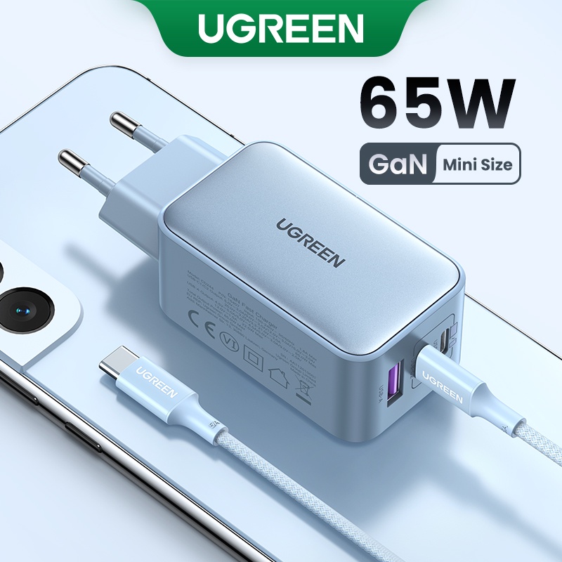 (Phích cắm EU) Bộ sạc USB C UGREEN 65W Nexode 3 cổng Khối sạc GaN Bộ sạc tường nhỏ gọn có thể gập lại Tương thích với Dell XPS iPhone 14 Pro Max iPad Pro / Air Galaxy S23 S22 S21