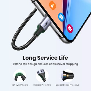 Cáp sạc nhanh UGREEN 3A 18w Type-C USB-C nylon bện thích hợp cho Redmi Xiaomi 13 12 Pro Samsung galaxy s22 one plus