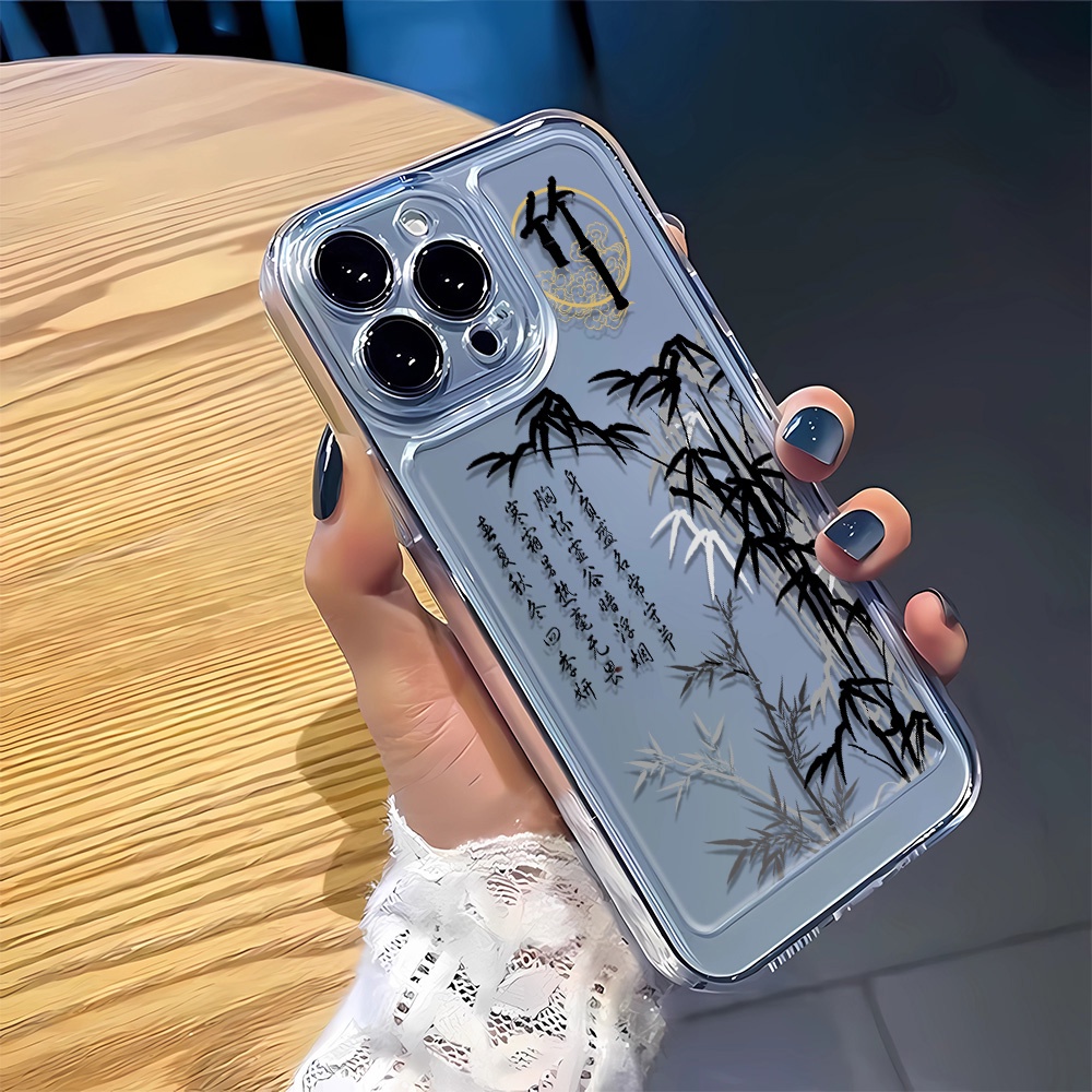 Iphone 16 15 pro 14 promax 14 pro 12 12 pro MAX 13 13pro 13 pro MAX XS Ốp điện thoại tre cổ điển trong suốt chống rơi 7 8Plus vỏ mềm XS MAX