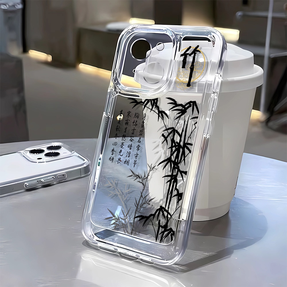 Iphone 16 15 pro 14 promax 14 pro 12 12 pro MAX 13 13pro 13 pro MAX XS Ốp điện thoại tre cổ điển trong suốt chống rơi 7 8Plus vỏ mềm XS MAX