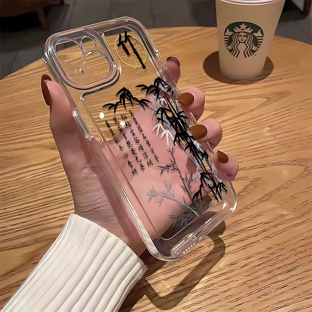 Iphone 16 15 pro 14 promax 14 pro 12 12 pro MAX 13 13pro 13 pro MAX XS Ốp điện thoại tre cổ điển trong suốt chống rơi 7 8Plus vỏ mềm XS MAX