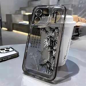 Iphone 16 15 pro 14 promax 14 pro 12 12 pro MAX 13 13pro 13 pro MAX XS Ốp điện thoại tre cổ điển trong suốt chống rơi 7 8Plus vỏ mềm XS MAX