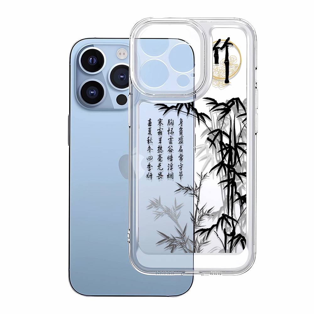 Iphone 16 15 pro 14 promax 14 pro 12 12 pro MAX 13 13pro 13 pro MAX XS Ốp điện thoại tre cổ điển trong suốt chống rơi 7 8Plus vỏ mềm XS MAX