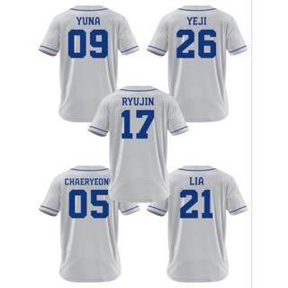 ITZY Trắng Tất Cả Các Thành Viên Áo Thun Bóng Chày-Áo Hòa Nhạc Thêu Cao Cấp-Áo Jersey Đội Nữ