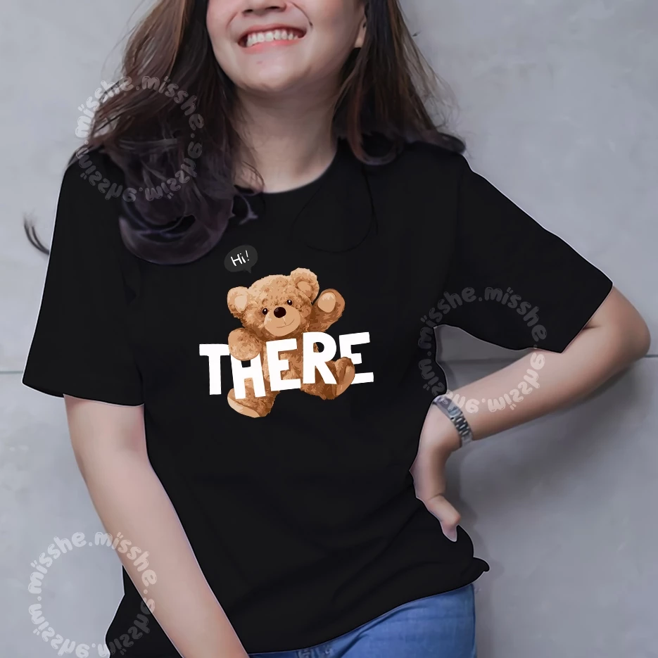 COD ID - Áo thun gấu nâu DTF hi Motif Áo thun / Áo Cotton nữ / Áo nữ mới nhất 2024 / Áo trơn nữ / Áo phong cách Hàn Quốc / Cổ tròn tay ngắn Jumbo dành cho nữ Áo thun / Áo Eid
