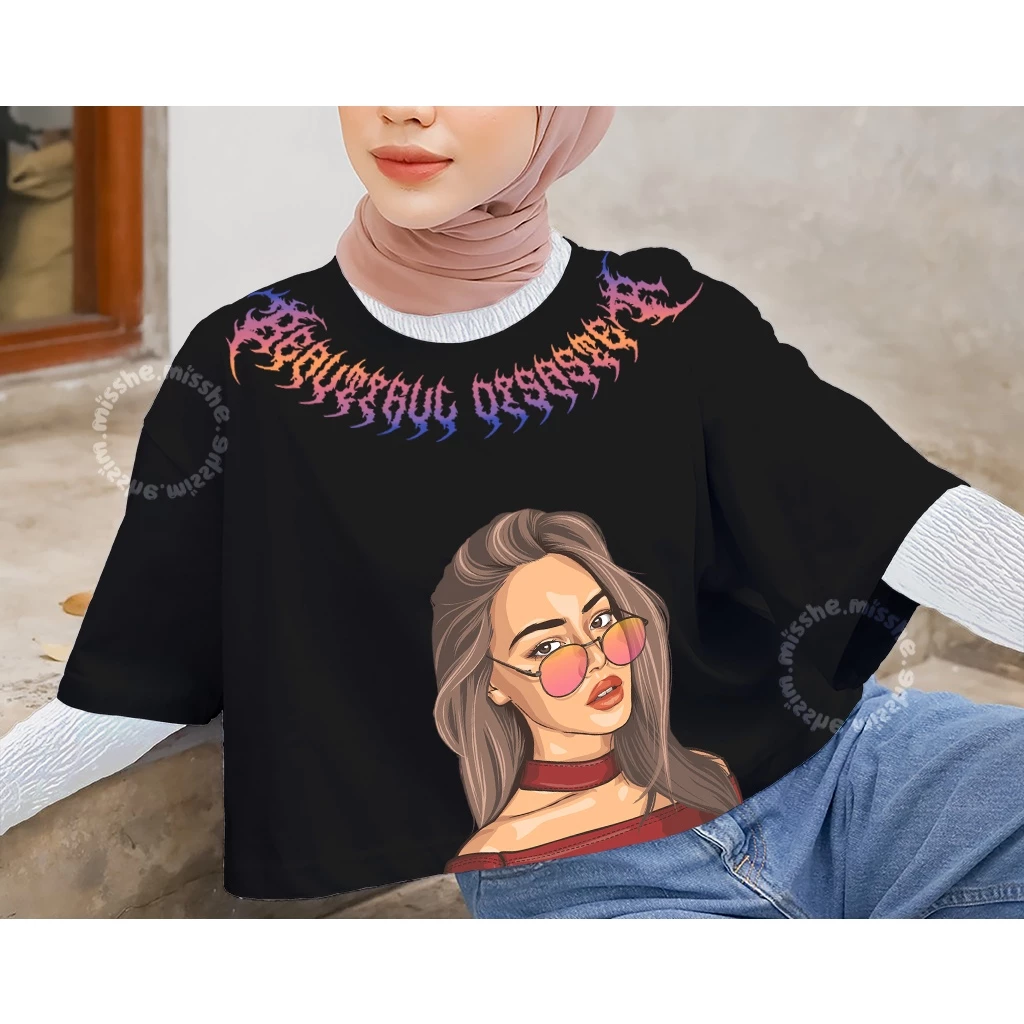 COD ID - Beautifull Disasteerr DTF Motif Crop Top / Áo crop top Cotton Oversize dành cho nữ / Áo crop top nữ mới nhất 2023 / Áo crop top trơn dành cho nữ / Áo crop top phong cách H
