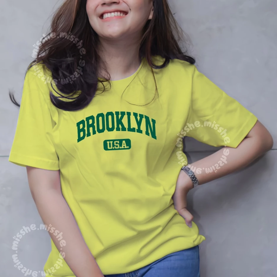 COD ID - Áo thun Brookllyn Us DTF Motif Áo thun / Áo thun Cotton nữ / Áo nữ mới nhất 2025 / Áo trơn nữ / Áo phong cách Hàn Quốc / Áo nữ Jumbo tay ngắn thủy thủ đoàn Áo cổ Eid