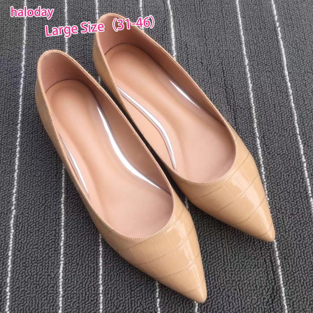 (((31-46) Giày Nữ Size Lớn✨Mùa Thu Da Mềm Giày Bằng Sáng Chế Da Màu Khỏa Thân Mũi Nhọn Chuyên Nghiệp Giày Đơn Nữ Đế Mềm Thoải Mái Đen Giày Làm Việc Kích Thước Nhỏ 31-34