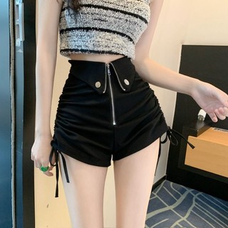 Size Lớn Màu Đen Cao Cấp Quần Short Béo mm Thường Ngày Ôm Hơn Nhìn Nữ Mới Mỏng Rộng Quần Short Dây Rút Chữ A Quần Nóng