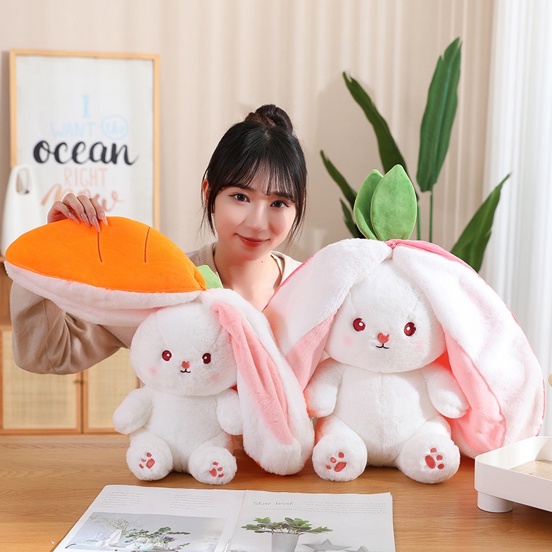 Rytanda 2 in 1 Gấu bông Thỏ Cà Rốt Thỏ trong củ cà rốt dâu tây Thỏ Plush Toy Quà sinh nhật dễ thương Rabbit plush toys