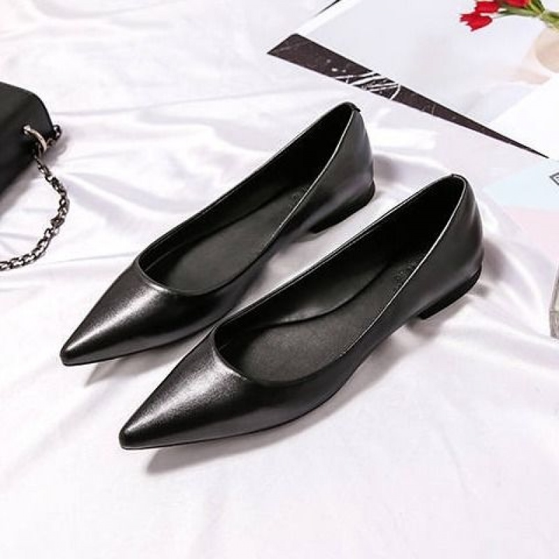 Giày Nữ Size Lớn Mũi Nhọn Đế Bằng Da Lộn Xuân Thu, Công Sở, Miệng Nông, Phù Hợp Size Nhỏ 31–33