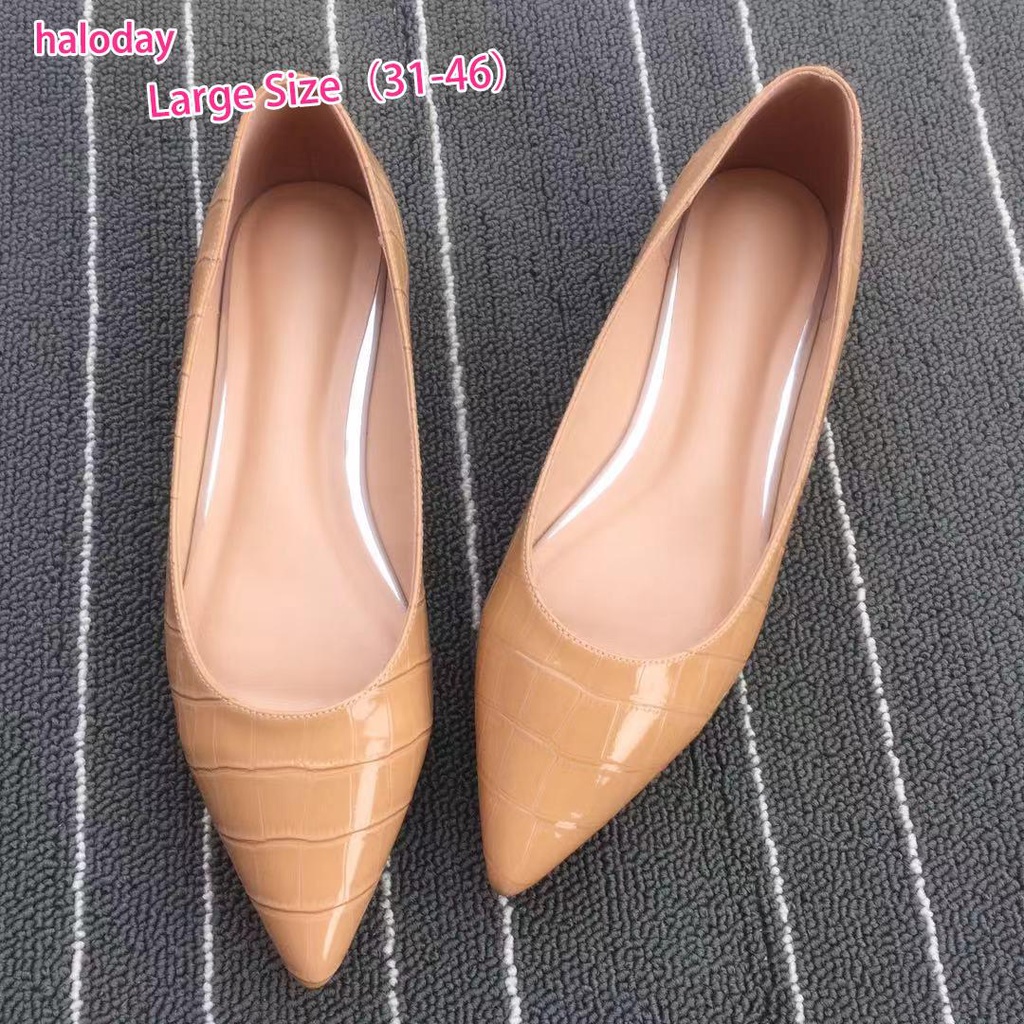 (((31-46) Giày Nữ Size Lớn✨Mùa Thu Da Mềm Giày Bằng Sáng Chế Da Màu Khỏa Thân Mũi Nhọn Chuyên Nghiệp Giày Đơn Nữ Đế Mềm Thoải Mái Đen Giày Làm Việc Kích Thước Nhỏ 31-34