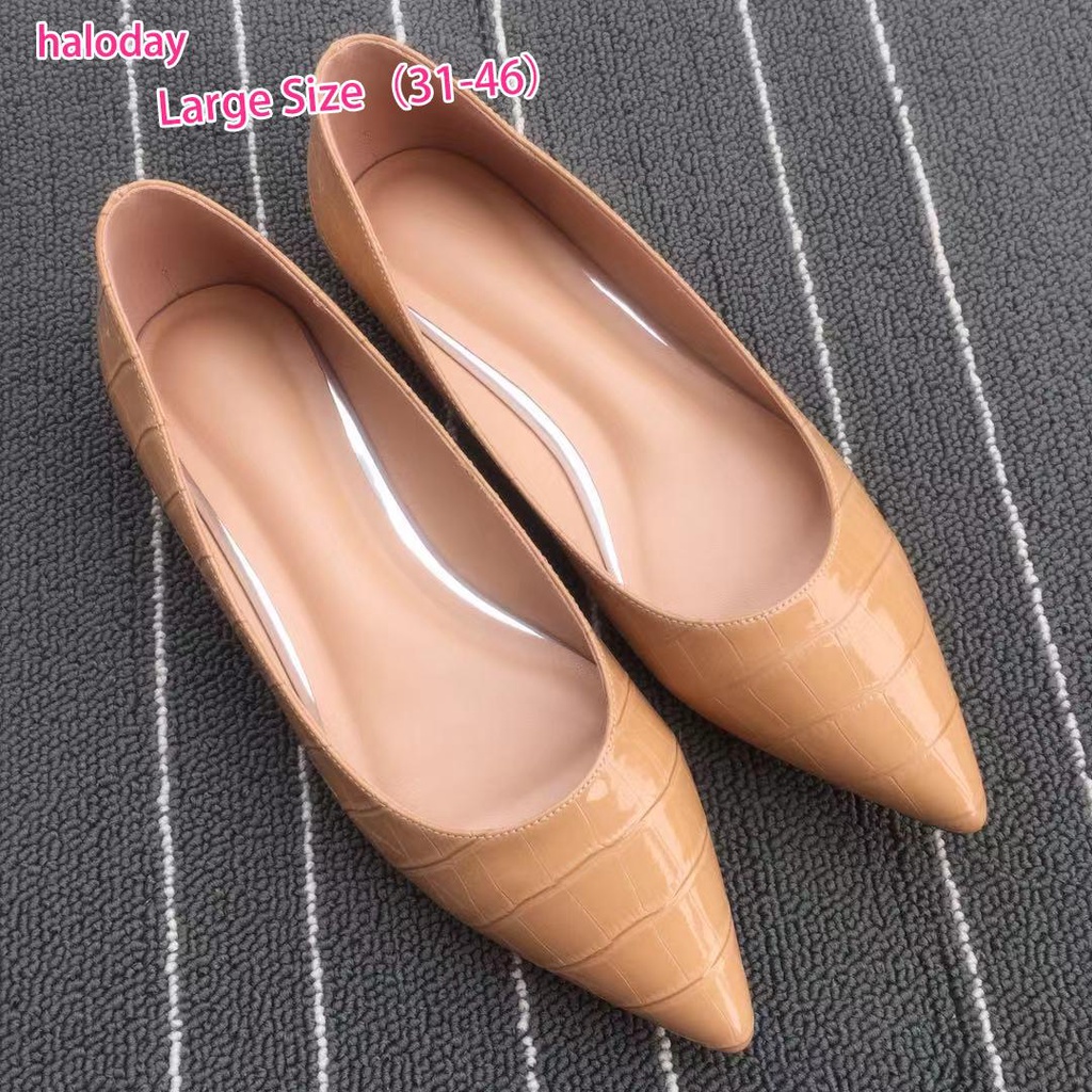 (((31-46) Giày Nữ Size Lớn✨Mùa Thu Da Mềm Giày Bằng Sáng Chế Da Màu Khỏa Thân Mũi Nhọn Chuyên Nghiệp Giày Đơn Nữ Đế Mềm Thoải Mái Đen Giày Làm Việc Kích Thước Nhỏ 31-34