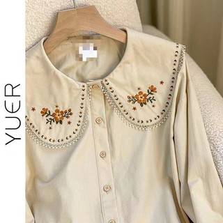 Áo Sơ Mi Cổ Bẻ Dáng Rộng Thêu Hoa Thời Trang Hàn Quốc Xinh Xắn Cho Nữ