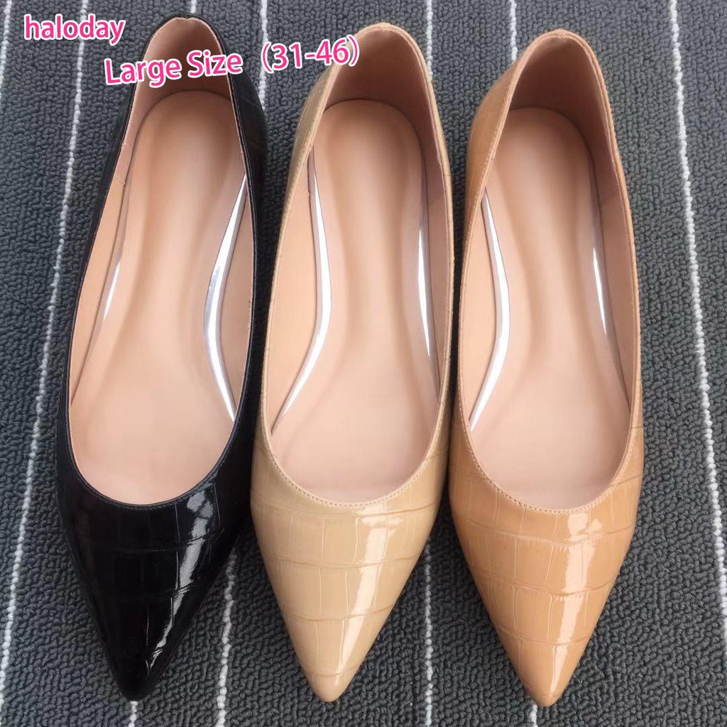(((31-46) Giày Nữ Size Lớn✨Mùa Thu Da Mềm Giày Bằng Sáng Chế Da Màu Khỏa Thân Mũi Nhọn Chuyên Nghiệp Giày Đơn Nữ Đế Mềm Thoải Mái Đen Giày Làm Việc Kích Thước Nhỏ 31-34