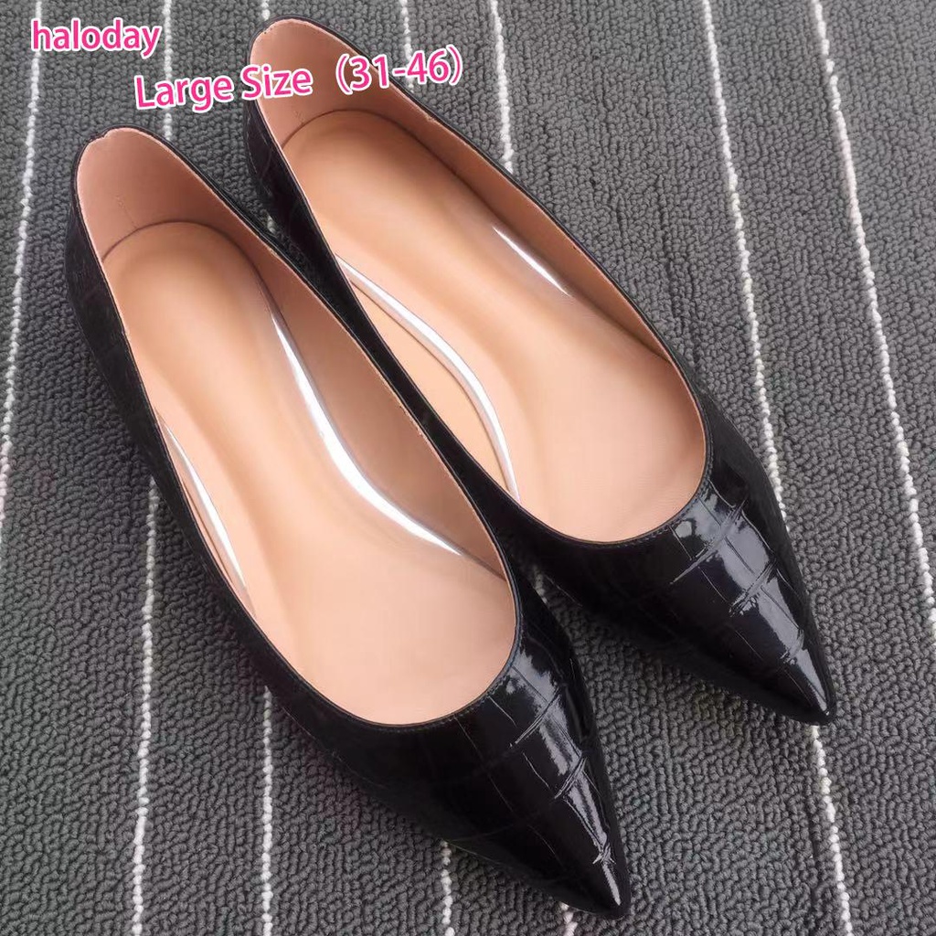 (((31-46) Giày Nữ Size Lớn✨Mùa Thu Da Mềm Giày Bằng Sáng Chế Da Màu Khỏa Thân Mũi Nhọn Chuyên Nghiệp Giày Đơn Nữ Đế Mềm Thoải Mái Đen Giày Làm Việc Kích Thước Nhỏ 31-34