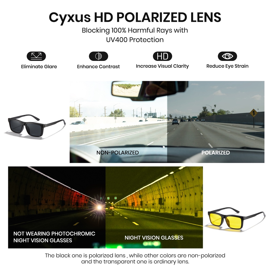 Cyxus Kính Đa Năng 5 Trong 1 Nam Châm Chống Ánh Sáng Xanh UV400 TR90 Siêu Nhẹ Lái Xe Đêm Hoạt Động Ngoài Trời 1202