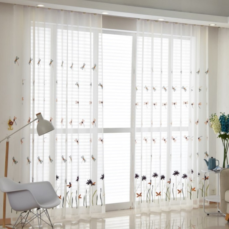 Rèm Cửa Bằng Vải Sheer Thêu Hình Chuồn Chuồn Phong Cách Đồng Quê Châu ...