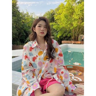 Áo Sơ Mi Nữ Dài Tay In Hoa Phong Cách Hàn Quốc Baju Baju Wanita Lengan Panjang Hàng Mới Có Sẵn
