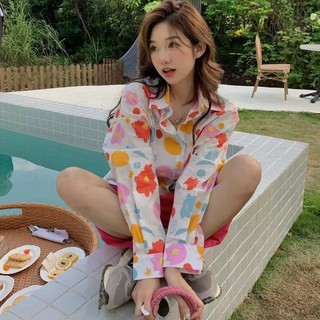 Áo Sơ Mi Nữ Dài Tay In Hoa Phong Cách Hàn Quốc Baju Baju Wanita Lengan Panjang Hàng Mới Có Sẵn