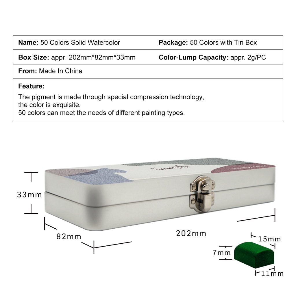 Ảnh Set màu nước rắn SEAMIART 50 màu sắc kết hợp có hộp đựng thiếc và cọ vẽ tiện lợi 3