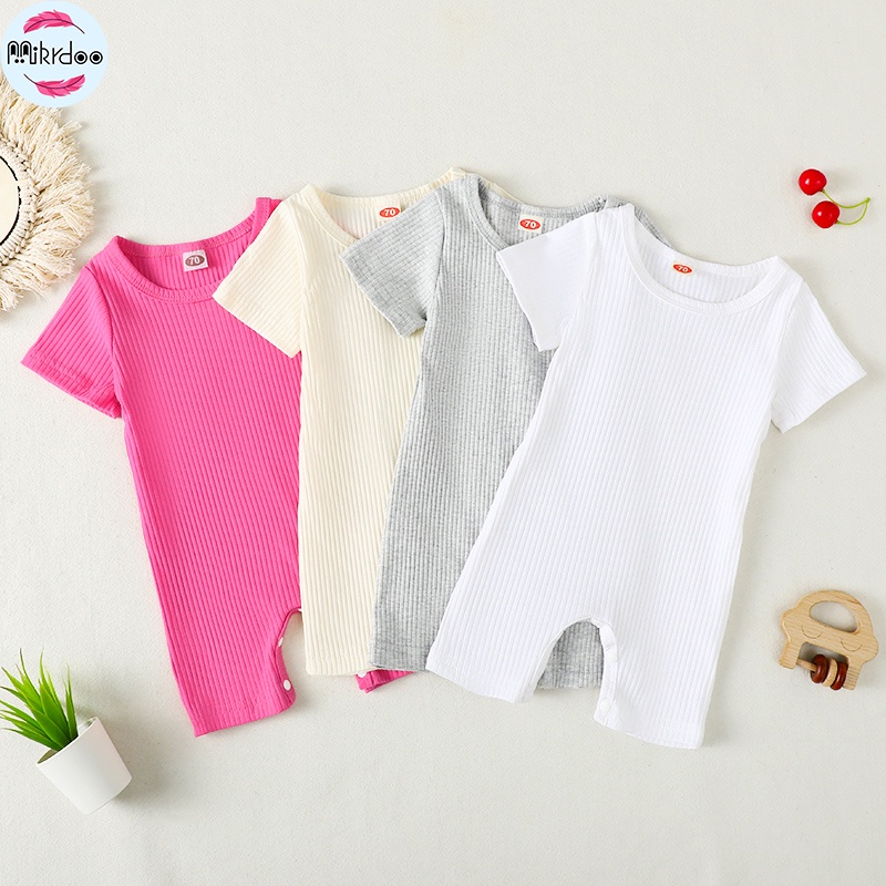 Bộ áo liền quần MIKRDOO vải cotton tay ngắn co giãn thời trang cho bé sơ sinh 0-18 tháng tuổi