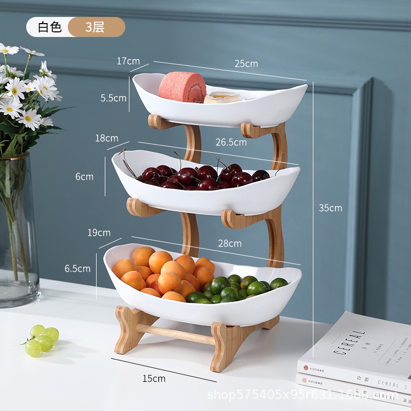 Giỏ Đựng Trái Cây Khung Gỗ Đứng Nhiều Lớp Kẹo Ăn Nhẹ Đĩa Trái Cây Kệ Bàn Trang Trí