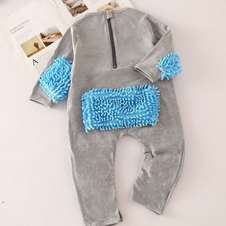 Cây lau nhà bò cho bé leo xuống đất dưới quần áo dính liền trẻ sơ sinh拖把侠爬行服宝宝拖地爬爬服 婴儿童连体衣服 春秋薄款纯棉学步服