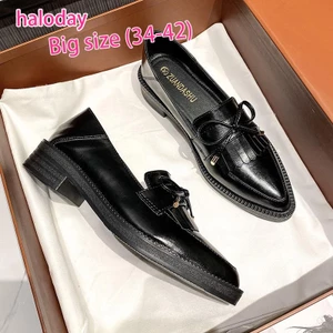 Giày Nữ Size Lớn 34-42 Size✨Giày Da Nhỏ Anh Nữ Retro Mùa Hè Mũi Nhọn Giày Đế Dày Loafer