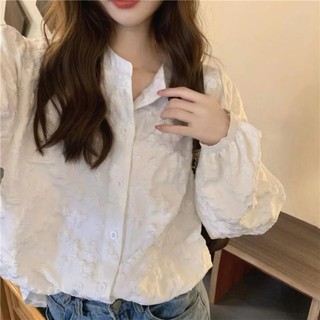 Áo Sơ Mi Nữ Tay Dài Phồng Phối Ren Dáng Rộng Phong Cách Hàn Quốc Baju Baju Wanita Lengan Panjang Hàng Mới Có Sẵn