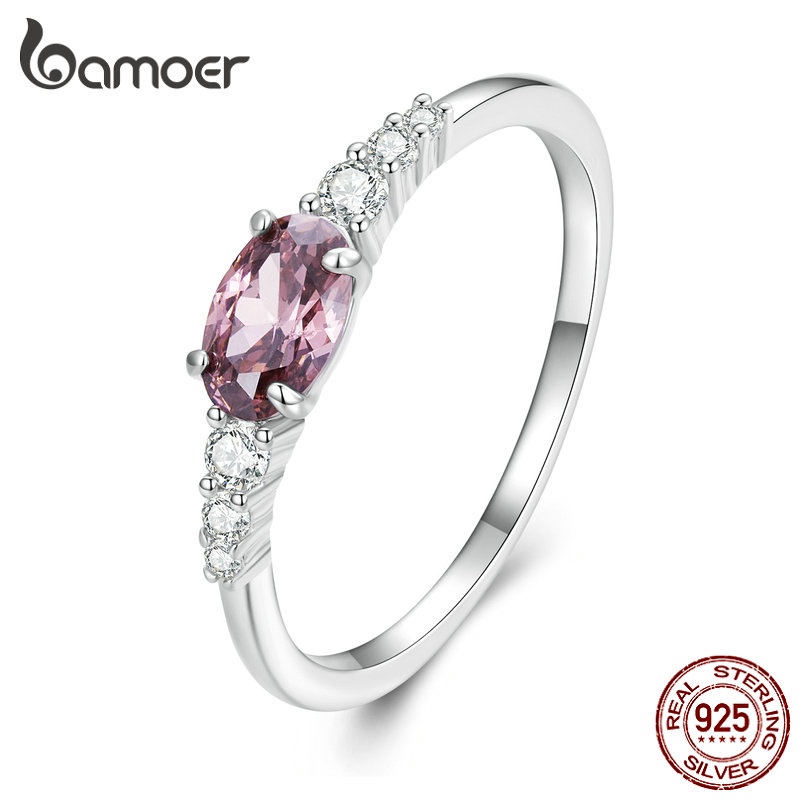 Nhẫn Bamoer bằng bạc 925 đính đá zircon nhiều cỡ tùy chọn thời trang cho cặp đôi